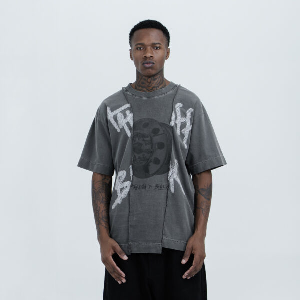 Camiseta Block x Take Off Slashed Cinza