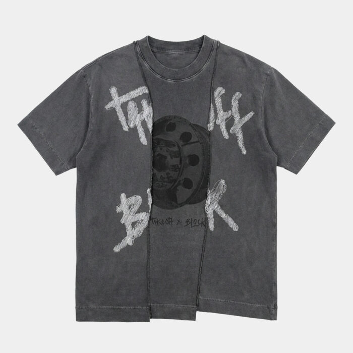 Camiseta Block x Take Off Slashed Cinza