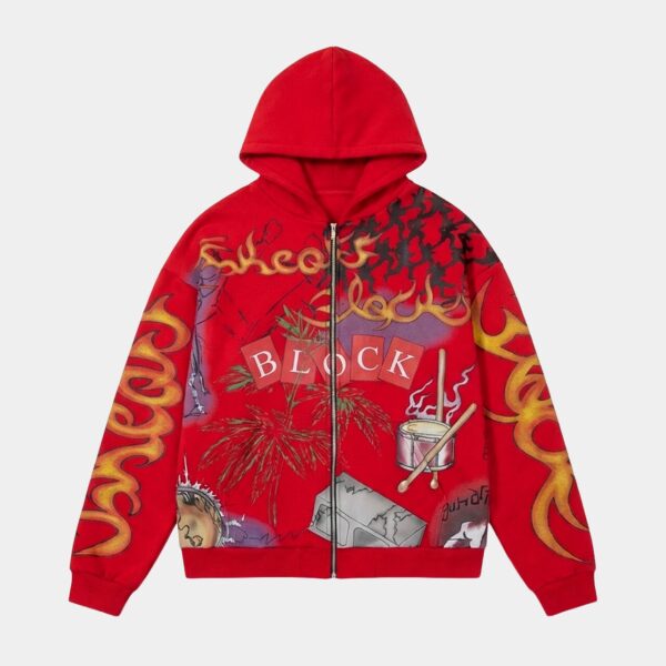 Moletom Block X Take Off Kidz Bloc Bloc Zip Hoodie Vermelho